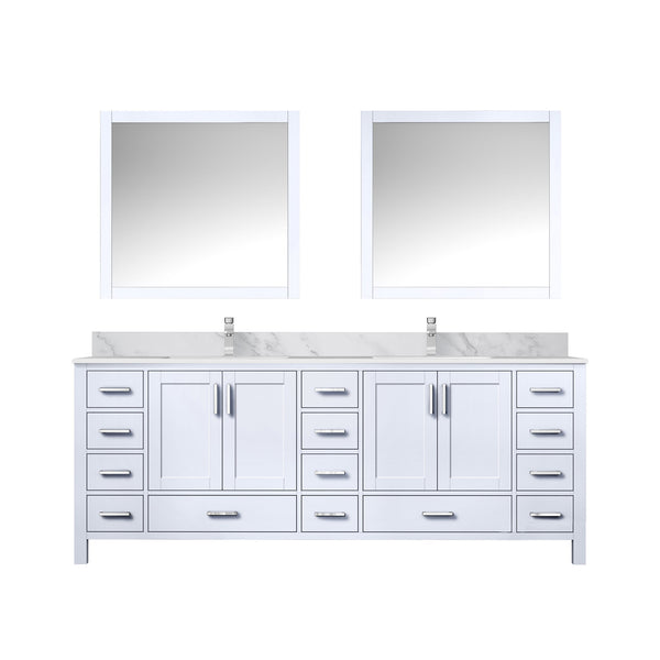 English Elm White Double Bath Vanity 84 in W x 22 in D with Carrara Marble Top, Chrome Faucet, 34in Mirrors, Durable Finish B2731S01062