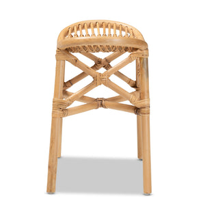 English Elm Modern Rattan Bohemian Footstool with Sculptural Crisscross Base for Earthy Living Spaces B2750P420352