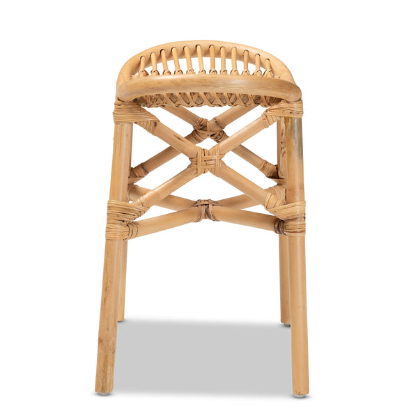 English Elm Modern Rattan Bohemian Footstool with Sculptural Crisscross Base for Earthy Living Spaces B2750P420352