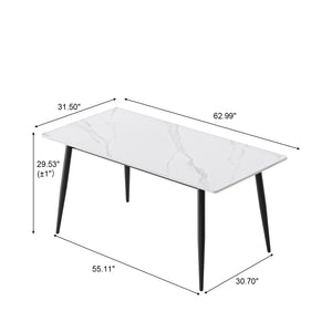 English Elm 62.99" Modern Artificial Stone Dining Table With Black Metal Legs - Seats 6, Sleek & Stylish Design W1535S00494