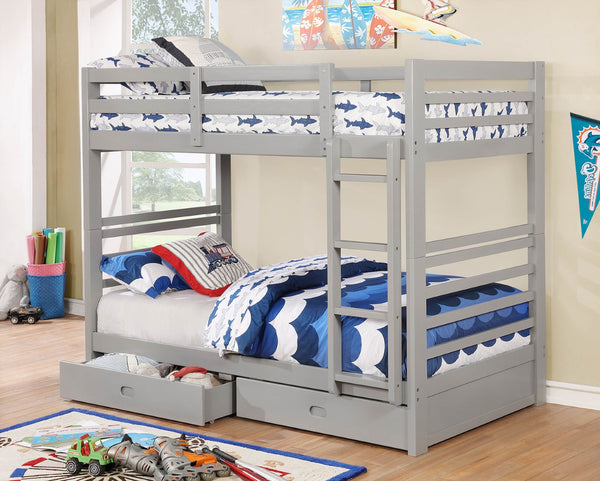English Elm Twin Modern Transitional Bunk Bed With Under-Bed Storage Drawers & Fixed Ladder In Gray Finish B2741S00339-GIGA
