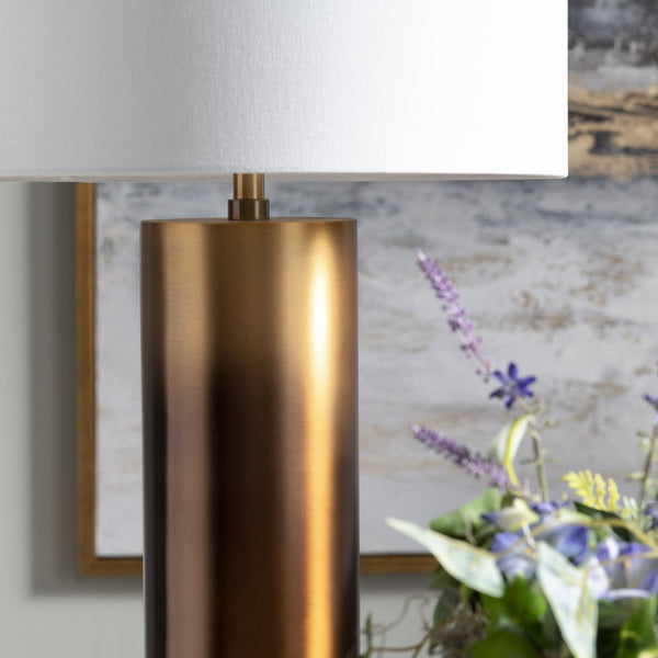 Crestview Collection Ombre Elegant Metal Cylinder Table Lamp With Warm Brass Finish And White Linen Drum Shade   Cvazer123