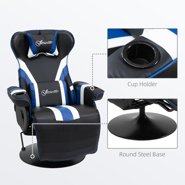 English Elm Vinsetto Racing-Style Gaming Recliner Chair with Lumbar Support, Footrest, Cup Holders, 360° Swivel Comfort W2225P249593