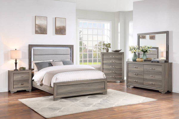 English Elm Elegant Queen Platform Bed Bonded Leather Tufted Headboard with Led Ambient Lighting B011S02080