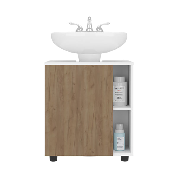 English Elm Pascuale Compact Under-Sink Cabinet with Cut-Out Back, Dual Side Shelves & Double Doors, Oak White B200P368111