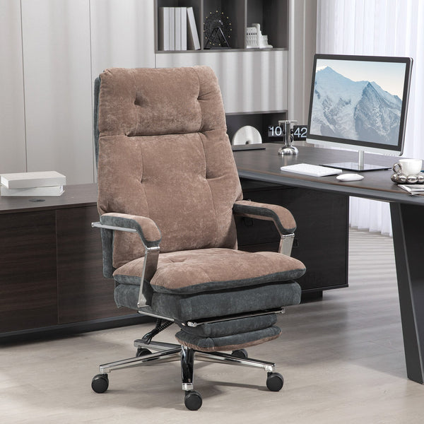 English Elm HOMCOM Big and Tall Office Chair 400 lb Capacity | High-Back Recliner w/ Footrest, Velvet Padded Comfort, Swivel Wheels W2225P200775