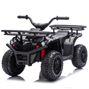 English Elm 24v Dual Motor Kids Atv Ride on with Led Lights Bluetooth Storage Racks Off Road Black W1578P390448