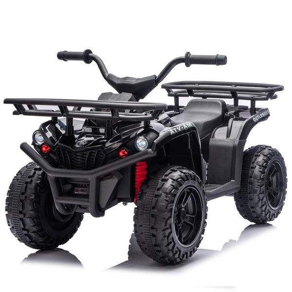 English Elm 24v Dual Motor Kids Atv Ride on with Led Lights Bluetooth Storage Racks Off Road Black W1578P390448