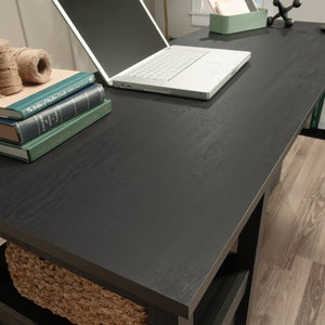 English Elm L-Shaped Desk In Sleek Black Finish - Space-Saving Design With Storage & Cable Management Features B356P402735