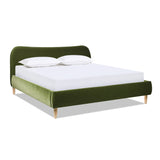 English Elm Roman Curved Headboard Upholstered Platform Bed, King, Olive Green Performance Velvet