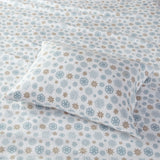 True North by Sleep Philosophy Cozy Flannel Casual Printed Sheet Set TN20-0064 Tan/Blue Snowflakes