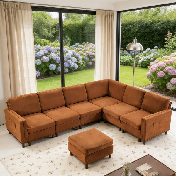English Elm Modern Modular Sectional Sofa Plush Fabric Upholstery Reconfigurable Living Room Seating Orange W2085S00114