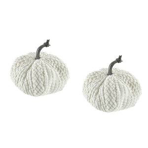 English Elm Set Of 2 White Chenille Pumpkins - Cozy Harvest Decor For Fall, Halloween & Thanksgiving Celebrations W2078P246659-GIGA