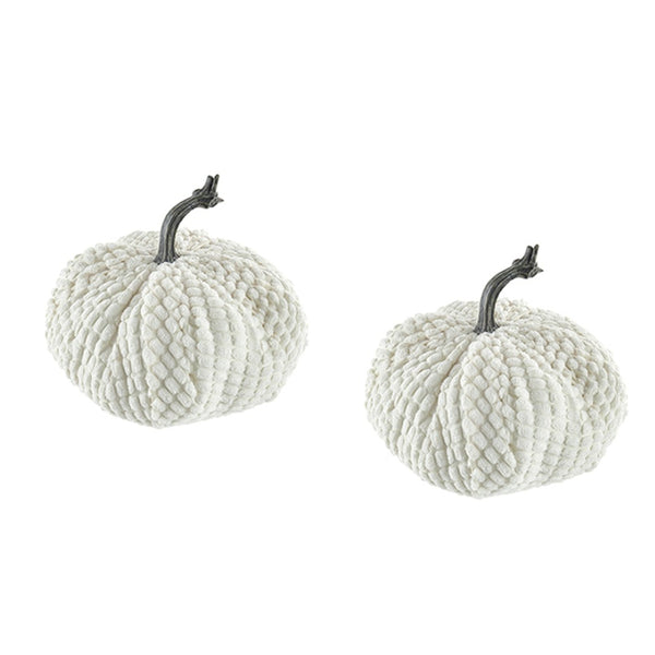 English Elm Set Of 2 White Chenille Pumpkins - Cozy Harvest Decor For Fall, Halloween & Thanksgiving Celebrations W2078P246659-GIGA