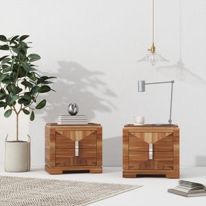 English Elm Mid-century Modern Nightstand with Diamond Geometric Drawers and Heavy Duty Wood Base Light Brown N761P324094M