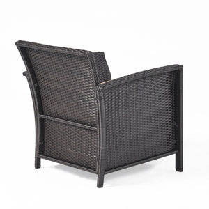 English Elm Christopher Knight Home® - ST LUCIA CHAIR Stylish PE Rattan Patio Seat with Iron Frame, Waterproof Fabric, Compact 28.25x25.5x17 Brown+Tan 54676.00BRN