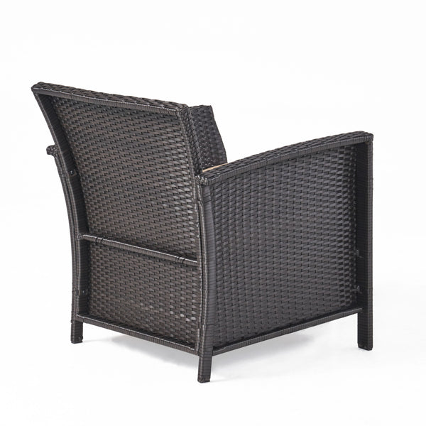 English Elm Christopher Knight Home® - ST LUCIA CHAIR Stylish PE Rattan Patio Seat with Iron Frame, Waterproof Fabric, Compact 28.25x25.5x17 Brown+Tan 54676.00BRN