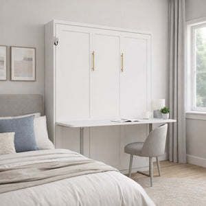 English Elm Multifunctional Queen Murphy Wall Bed with Hydraulic Soft Close and Solid Wood Slat Support W5290S00004