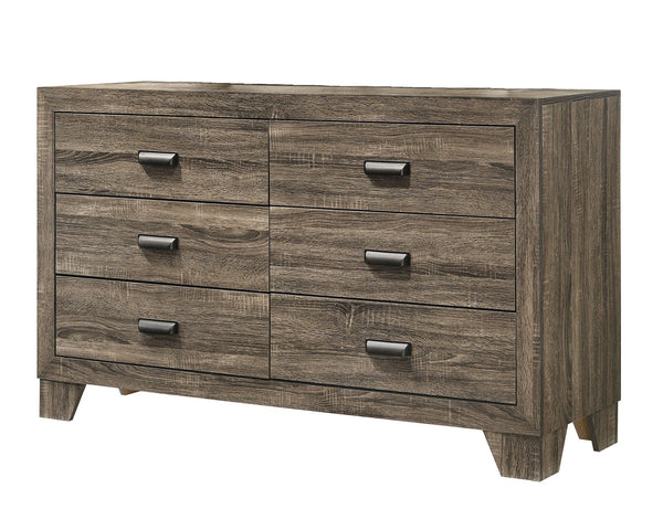 English Elm 1pc Transitional 6-Drawer Dresser with Center Glide Rustic-Washed Finish Spacious Bedroom Storage Cabinet Gray 18.9 L x 61.22 W x 32.1 H B011P375268
