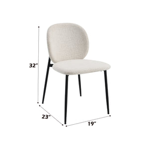 English Elm Klaus Modern White Bouclé Side Chair Set of 2 with Padded Seat & Back, Black Metal Frame, 220lb Capacity B2726P309349