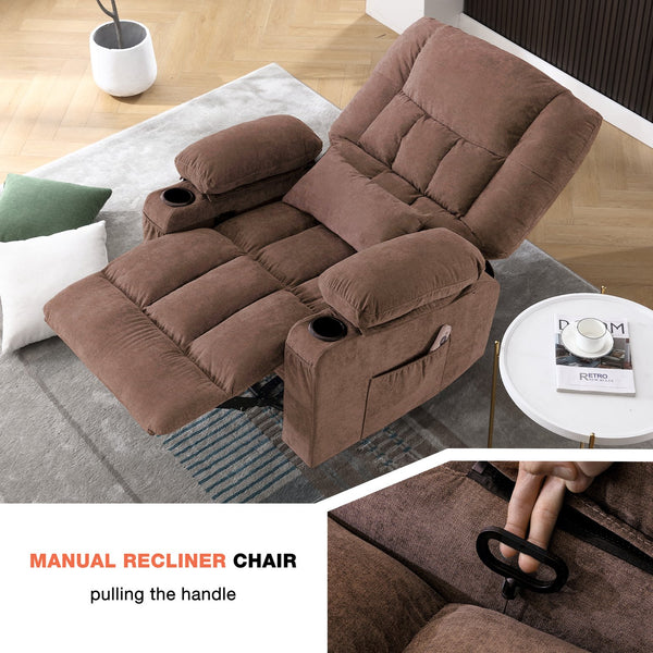 English Elm Massage Swivel Rocker Recliner with Heat Lumbar Relief and Usb Port for Living Room Brown W1521P478288