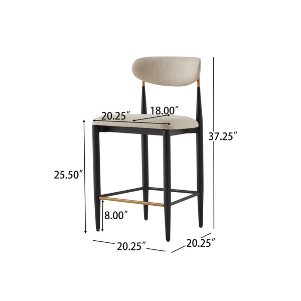 English Elm Christopher Knight Home® - ARMLESS Modern Upholstered Counter Stool Set of 2 with Iron Toothpick Frame, Gold Trim Accents Beige+Black N771P316339A
