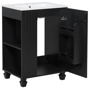 English Elm Christopher Knight Home® - 24" Retro Bathroom Vanity with Ceramic Sink, Solid Wood Frame, Soft-Close Door, Ample Storage Black N759P293645B