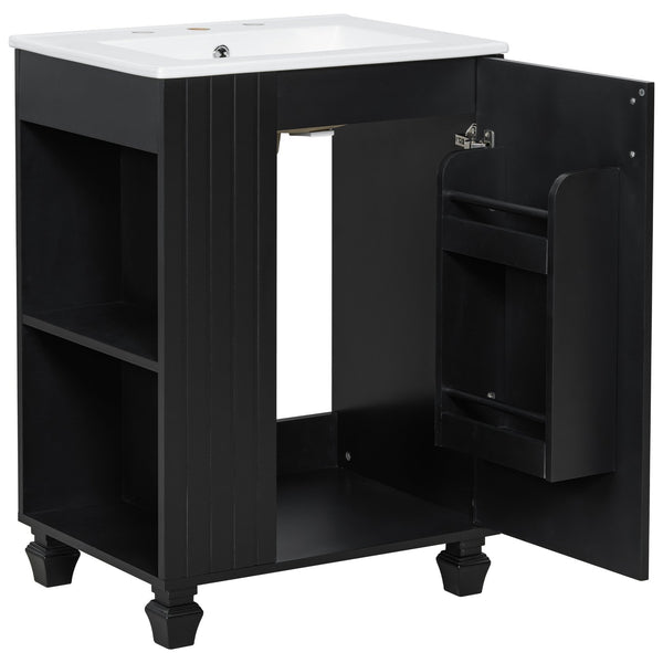 English Elm Christopher Knight Home® - 24" Retro Bathroom Vanity with Ceramic Sink, Solid Wood Frame, Soft-Close Door, Ample Storage Black N759P293645B