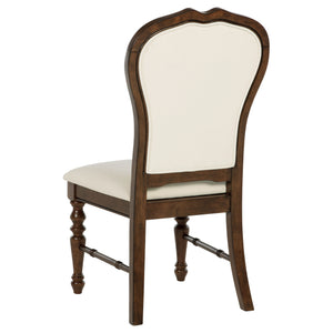 English Elm Claire Round Rubberwood Dining Set Seats Six with Ivory Upholstered Chairs Traditional B062S01585