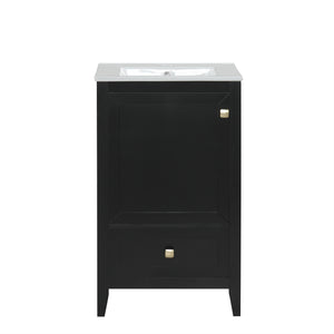 English Elm 20" Modern Bathroom Vanity With Ceramic Sink, Soft-Close Door, Drawer & Storage Rack In Black Finish N725P185452B