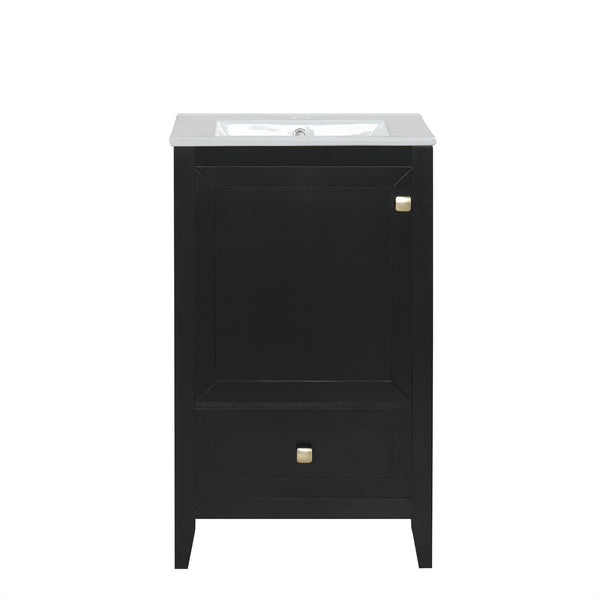 English Elm 20" Modern Bathroom Vanity With Ceramic Sink, Soft-Close Door, Drawer & Storage Rack In Black Finish N725P185452B