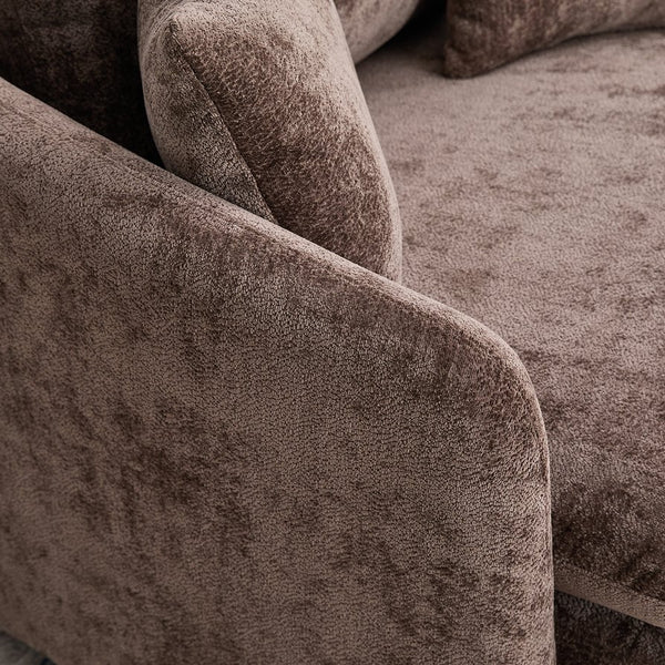 English Elm 360° 360 Swivel Oversized Chenille Armchair with Pocket Spring Seat and Three Throw Pillows Brown W1361S00090