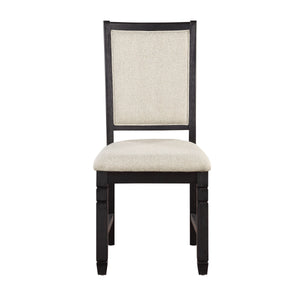 English Elm Anji Acacia Veneer Dining Chair Set Antique White Curved Back Cushioned Seat Beige+Black B056P416899