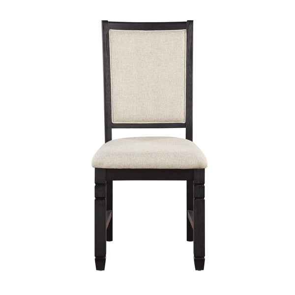 English Elm Anji Acacia Veneer Dining Chair Set Antique White Curved Back Cushioned Seat Beige+Black B056P416899