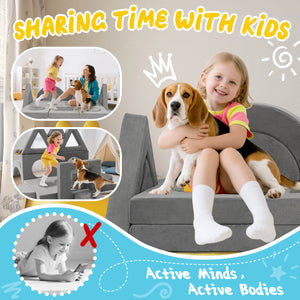 English Elm 16 Piece Modular Foam Play Couch Fort Building Set for Creative Kids Playroom Use Light Gray T5880P493419