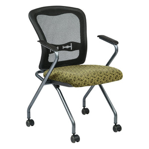 OSP Home Furnishings Deluxe Pro-line Ii Folding Nesting Armchair with Mesh Back and Lumbar Support Kiwi 84440-K109