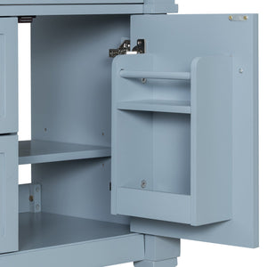 English Elm 24 Inch Freestanding Vanity with Ceramic Sink Rubberwood Frame Matte Finish Storage Blue+Grey N725P356058E