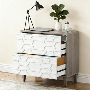 English Elm 2-drawer File Cabinet with Reinforced Top White Grey Modern Home Office Storage T3971P451241