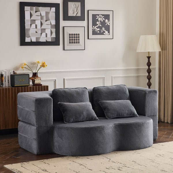 English Elm Queen Foldable Sofa Bed Plush Chenille Futon with High-Density Foam Convertible Sleeper Mattress Comfort Dark Gray W1829P280219