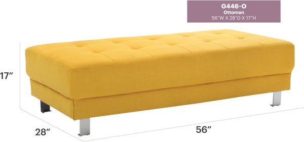 English Elm Contemporary Yellow Fabric Ottoman 16"H x 57"W x 28"D — Bright Versatile Seating, Footrest, No Assembly Needed B078108246