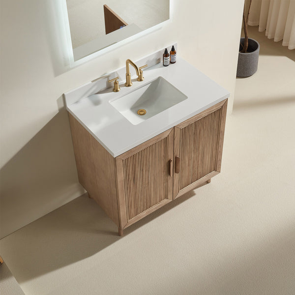 English Elm Fully Assembled 36'' Light Coffee Single Sink Bathroom Vanity With Solid Wood & Engineered Top W1826P343430