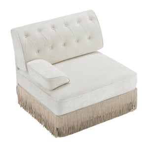 English Elm Sofa Modular Sectional Velvet Button Tufted French Style with Tassel Skirt and Ottoman W714P450804