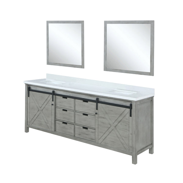 English Elm Ash Grey Double Vanity 80" W x 22" D with Cultured Marble Top, Soft-Close Drawers, Mirrors Included B2731S00905