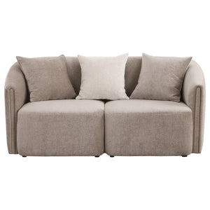 English Elm Silvana Rolled Arm Loveseat with Plush Foam Cushions in Neutral Woven Fabric B062P451816