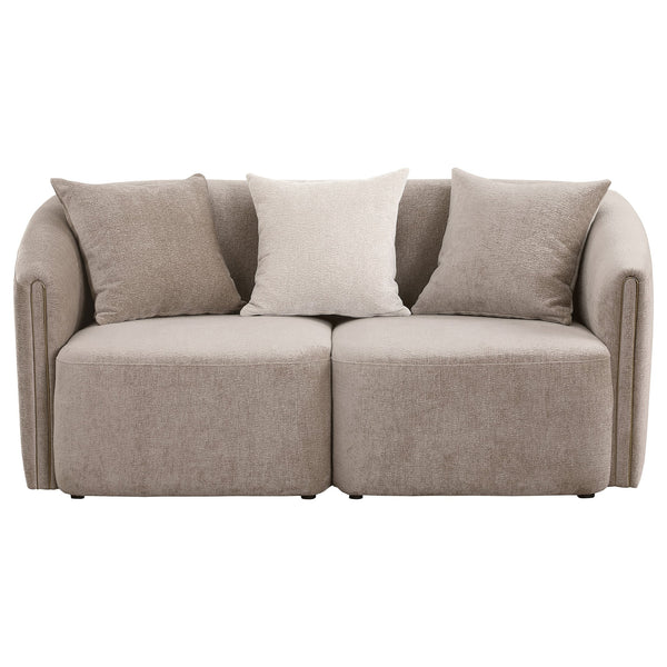 English Elm Silvana Rolled Arm Loveseat with Plush Foam Cushions in Neutral Woven Fabric B062P451816