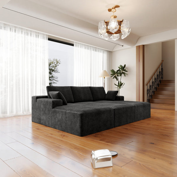 English Elm 98.4*68.9"Modular Sectional Sofa - Plush Corduroy Couch For Instant Comfort In Your Living Space W3819S00113