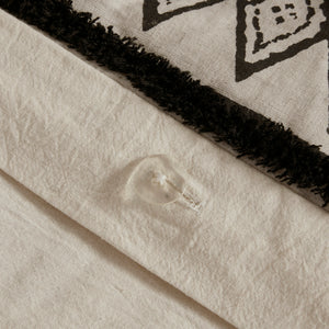 English Elm King/Cal King Marta 3-Piece Cotton Flax Duvet Cover Set - Modern Boho Black Diamond Print, Chenille Trim, Button Closure B03596486