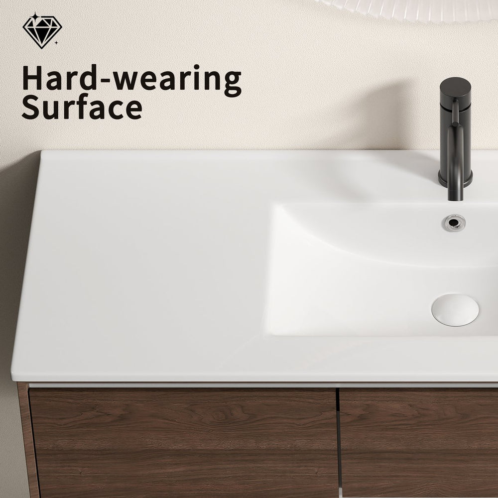 English Elm Ceramic Porcelain Countertop Basin Thin Edge Single Bowl Vanity Sink for Modern Bathrooms W3402P402908