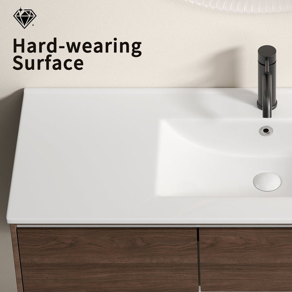 English Elm Ceramic Porcelain Countertop Basin Thin Edge Single Bowl Vanity Sink for Modern Bathrooms W3402P402908