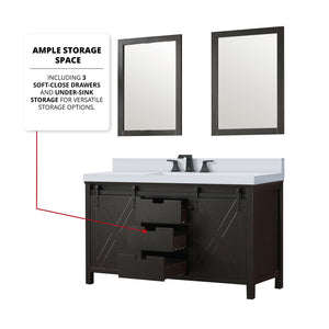 English Elm Brown Double Bath Vanity Set With White Quartz Countertop, Matte Black Faucet & 24" Mirrors Included B2731S01071